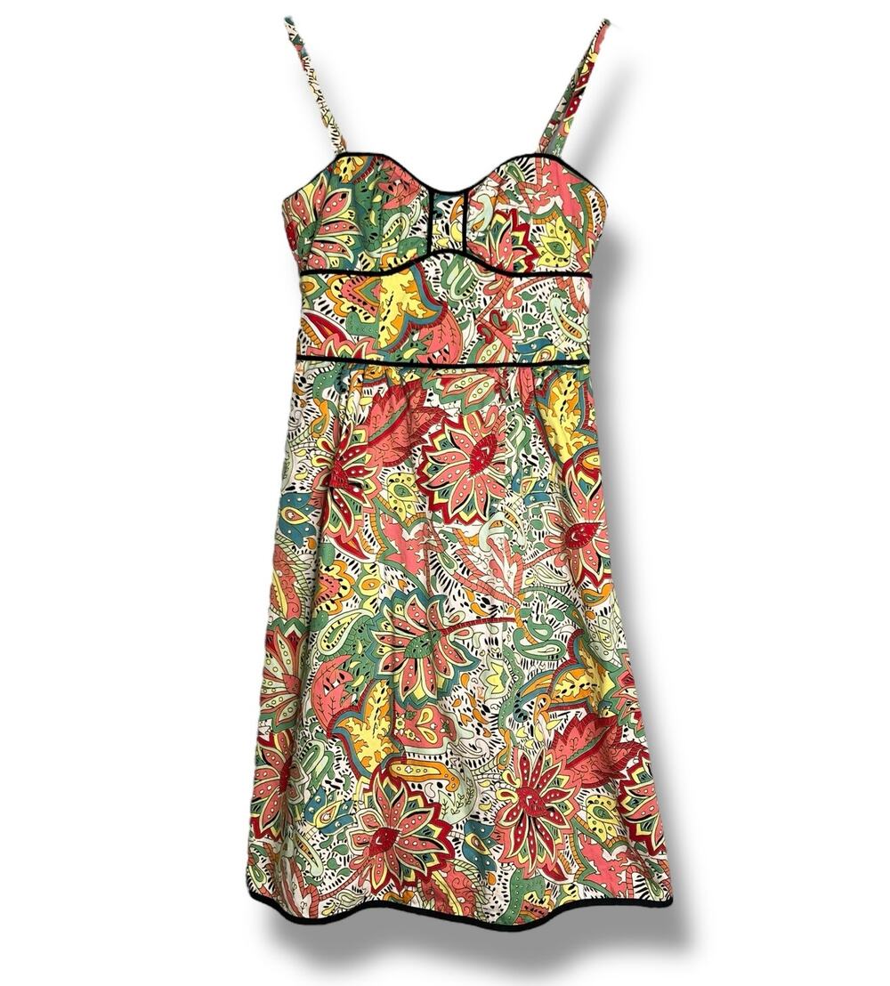 Vintage Y2K Corset Sundress Nanette Lepore Size 6 Multicolor Print Convertible